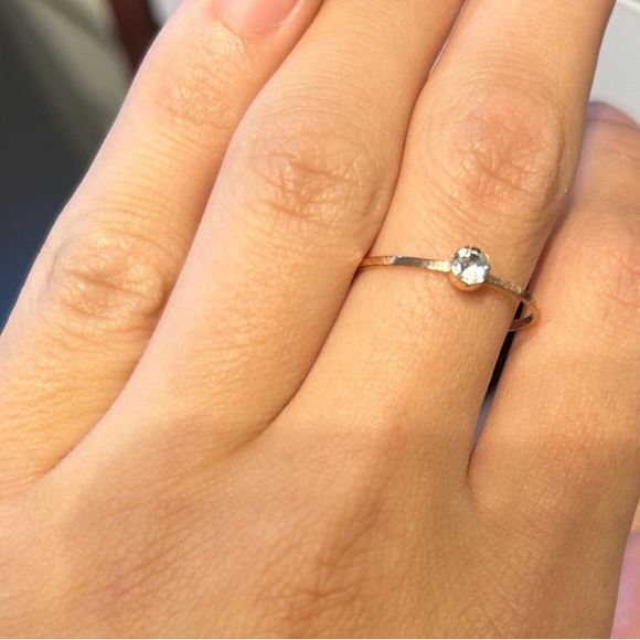 Minimalist Solitaire Ring - Gold tone with clear stone - Picture 2 of 3